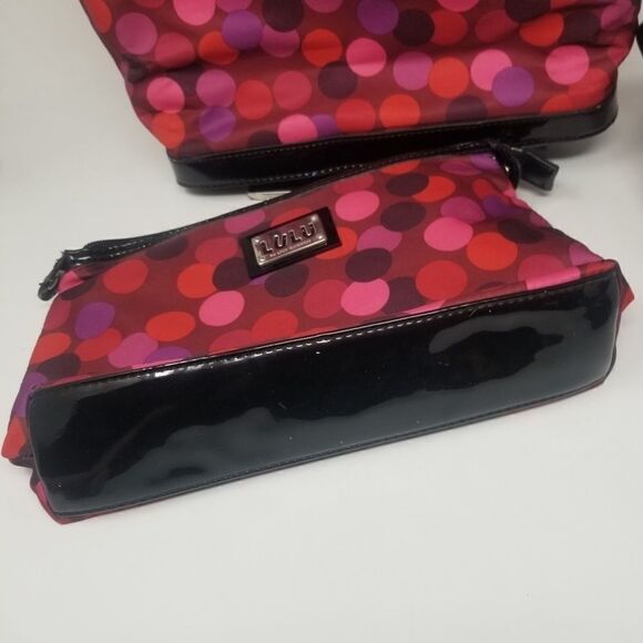 Beautiful three piece nylon LULU BY LILU GUINNESS TOTE BAG. PURPLE PINK. - Picture 9 of 16